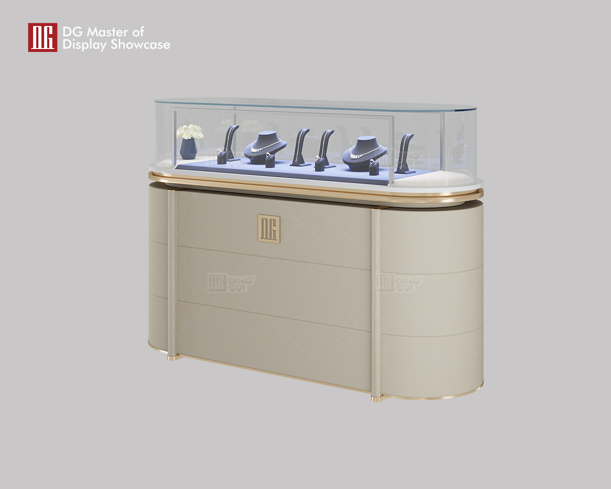 DG Nyt Beige Læder Kapselformet Vitrineø Skab 8