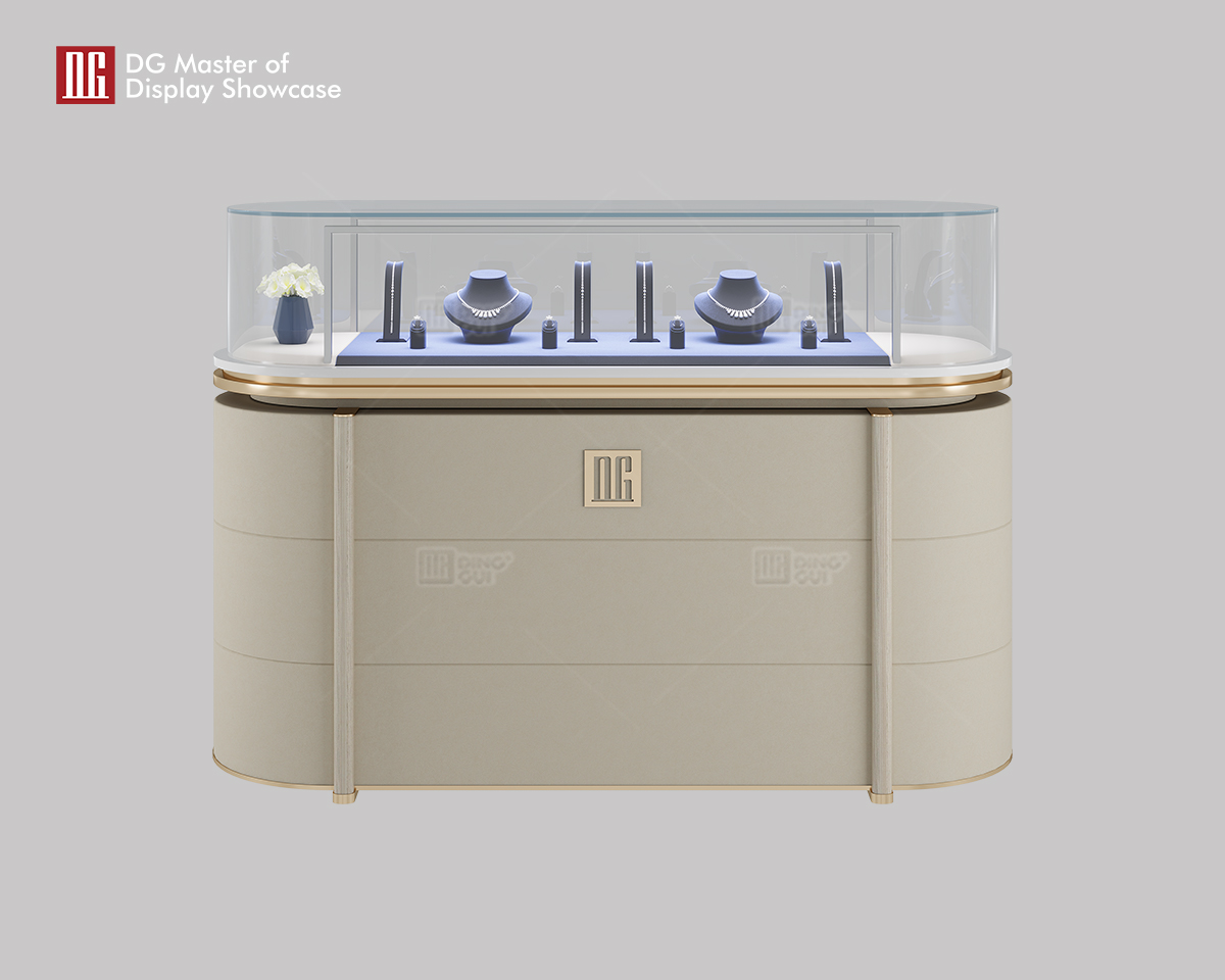 DG Nyt Beige Læder Kapselformet Vitrineø Skab 6