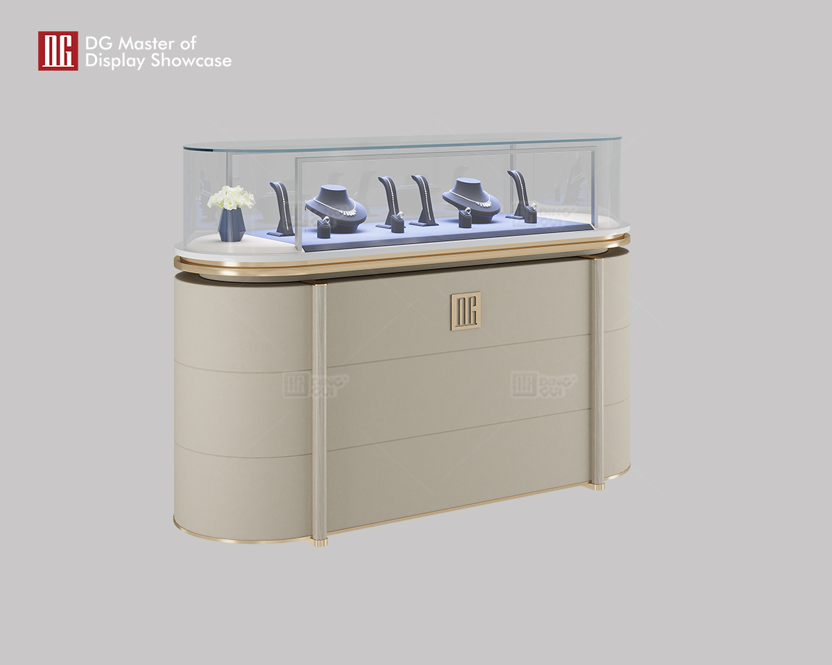 DG Nyt Beige Læder Kapselformet Vitrineø Skab 7