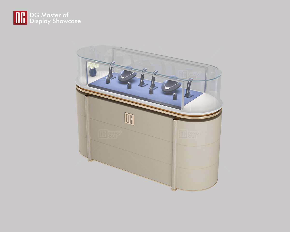 DG Nyt Beige Læder Kapselformet Vitrineø Skab 9