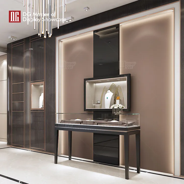 High-End Jewelry Watch Showcase with Black Design and Adjustable Lighting 3