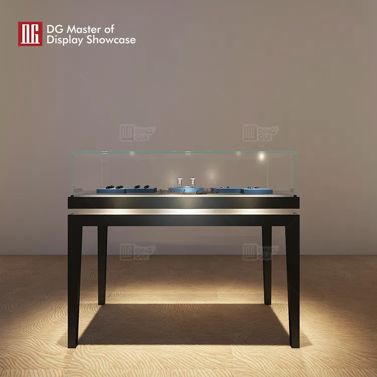 High-End Jewelry Watch Showcase with Black Design and Adjustable Lighting 2