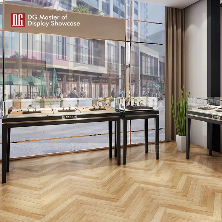 High-End Jewelry Watch Showcase with Black Design and Adjustable Lighting 5