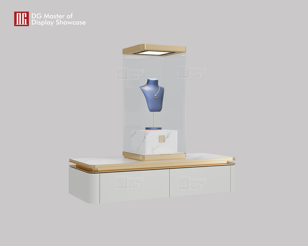 Luxurious Jewelry Hanging Showcase: Secure, Adjustable Lighting & Marble Accents 7