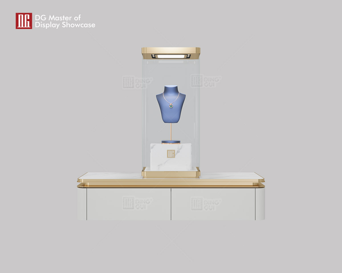 Luxurious Jewelry Hanging Showcase: Secure, Adjustable Lighting & Marble Accents 6