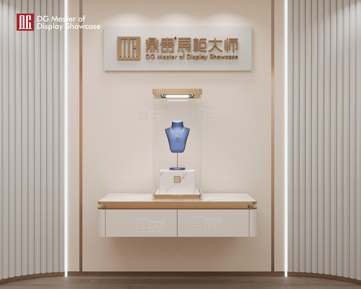 Luxurious Jewelry Hanging Showcase: Secure, Adjustable Lighting & Marble Accents 10