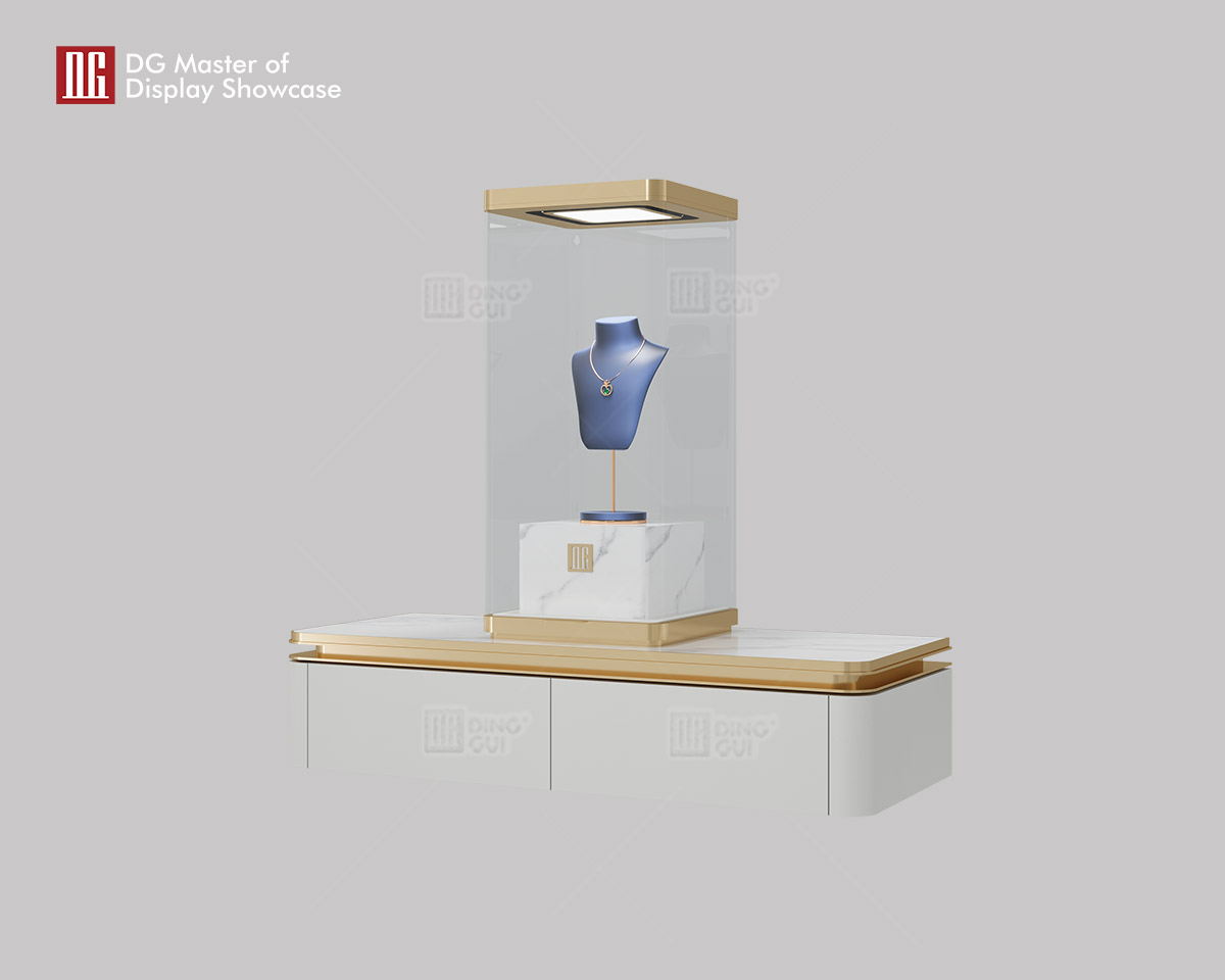 Luxurious Jewelry Hanging Showcase: Secure, Adjustable Lighting & Marble Accents 8