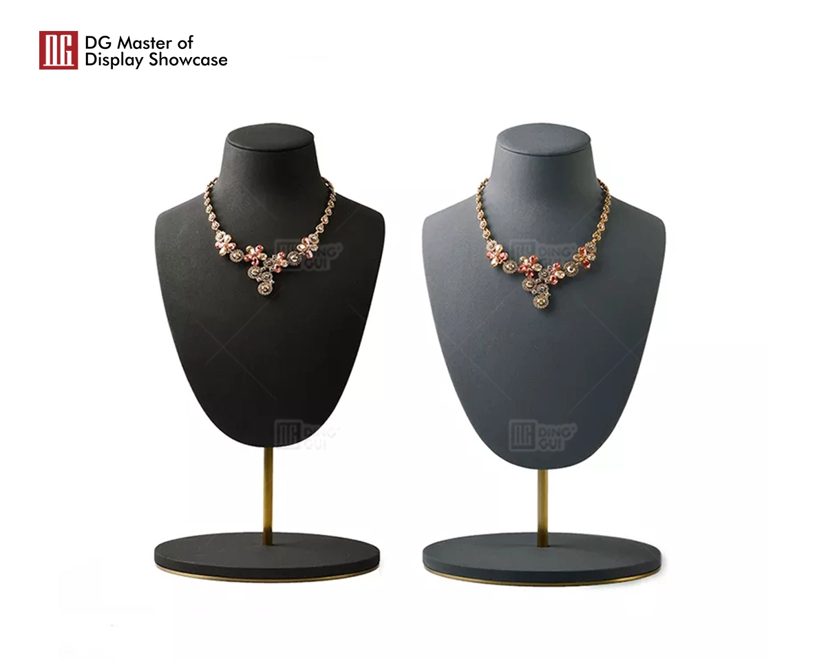 DG showcase Ny ankomst smykkedisplay eksklusiv metalstøtte grå eller kaffefarvet mikrofiber halskæde buste 1