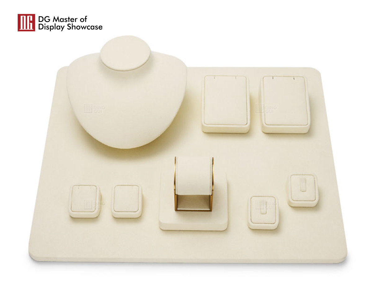 DG showcase New Jewelry Display Sets Metal PU Leather Ring Earrings Necklace Holder Props 8