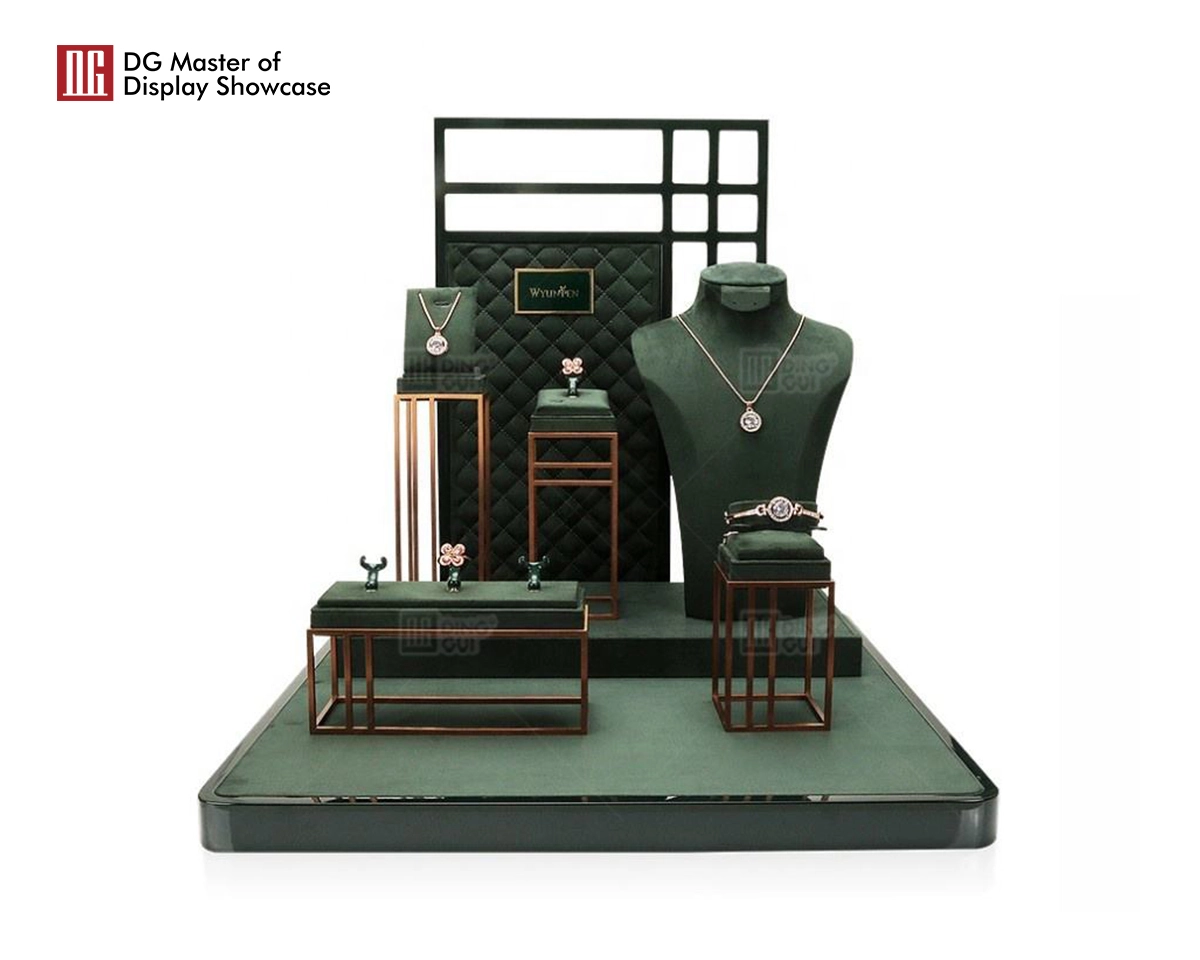DG Showcase Luxury velvet jewelry display props wood leather packaging necklace trays stand holder set 1