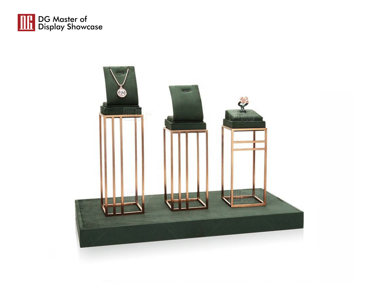 DG Showcase Luxury velvet jewelry display props wood leather packaging necklace trays stand holder set 10