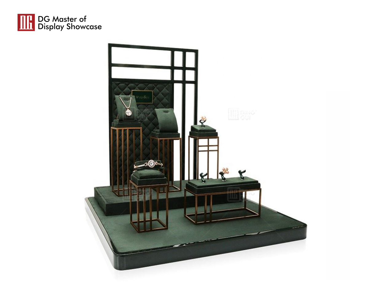 DG Showcase Luxury velvet jewelry display props wood leather packaging necklace trays stand holder set 7