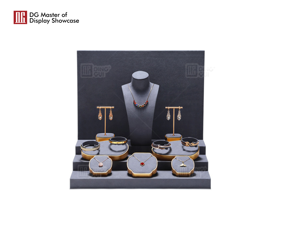 DG နောက်ဆုံးထွက်စိတ်ကြိုက် Window လက်ဝတ်ရတနာ Display Holder Props လက်ကောက် လက်စွပ် လည်ဆွဲ နားကွင်း လက်ဝတ်ရတနာ Display Stand Set 7