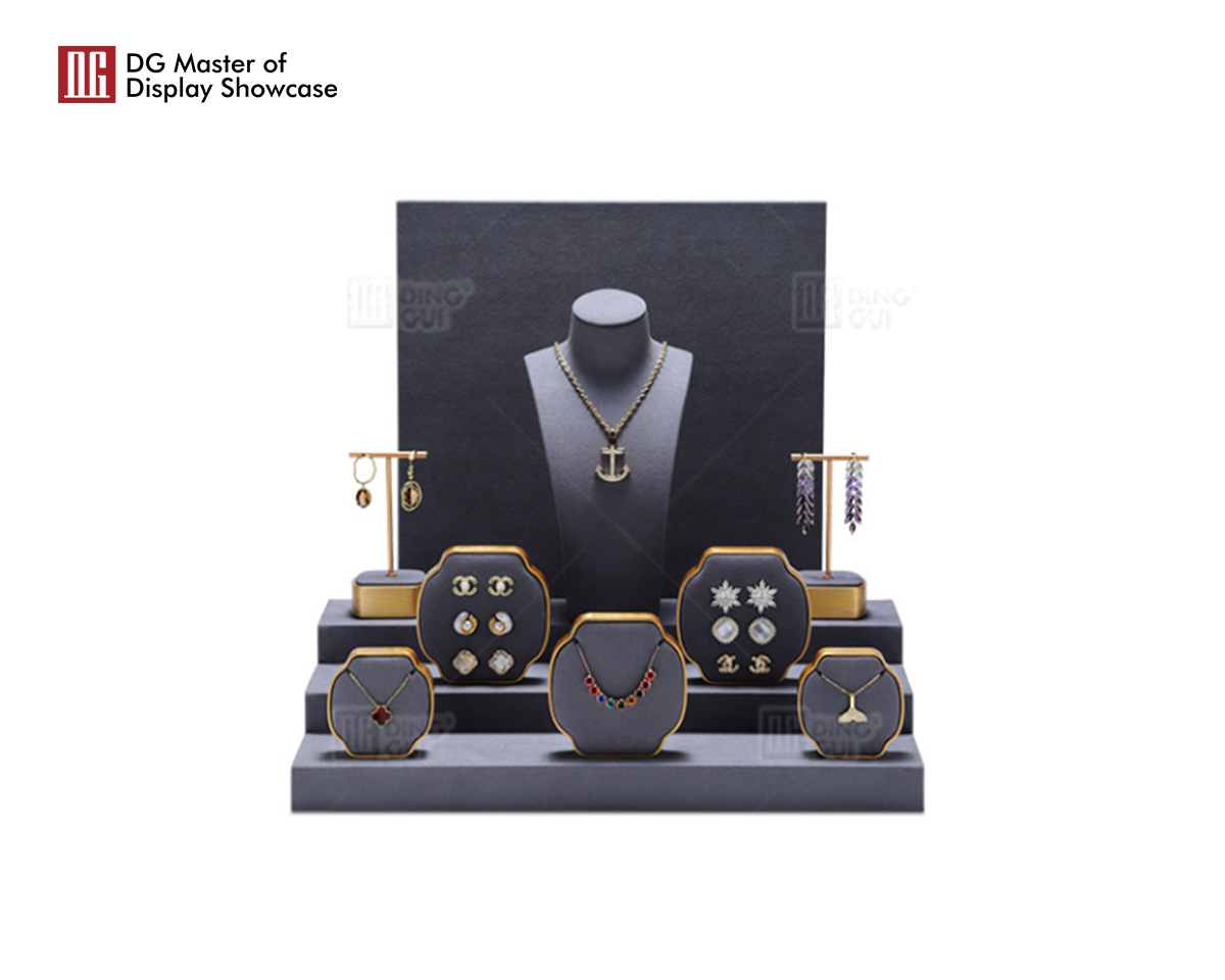 DG နောက်ဆုံးထွက်စိတ်ကြိုက် Window လက်ဝတ်ရတနာ Display Holder Props လက်ကောက် လက်စွပ် လည်ဆွဲ နားကွင်း လက်ဝတ်ရတနာ Display Stand Set 6