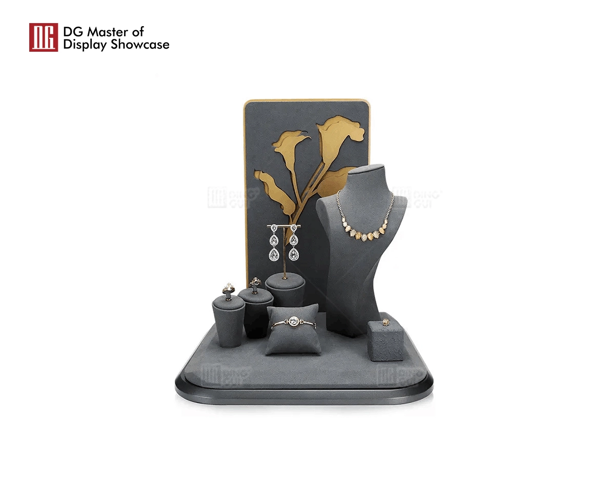 DG New Style Gray window jewelry set display shelf Fancy fine jewelry showcase display props 1