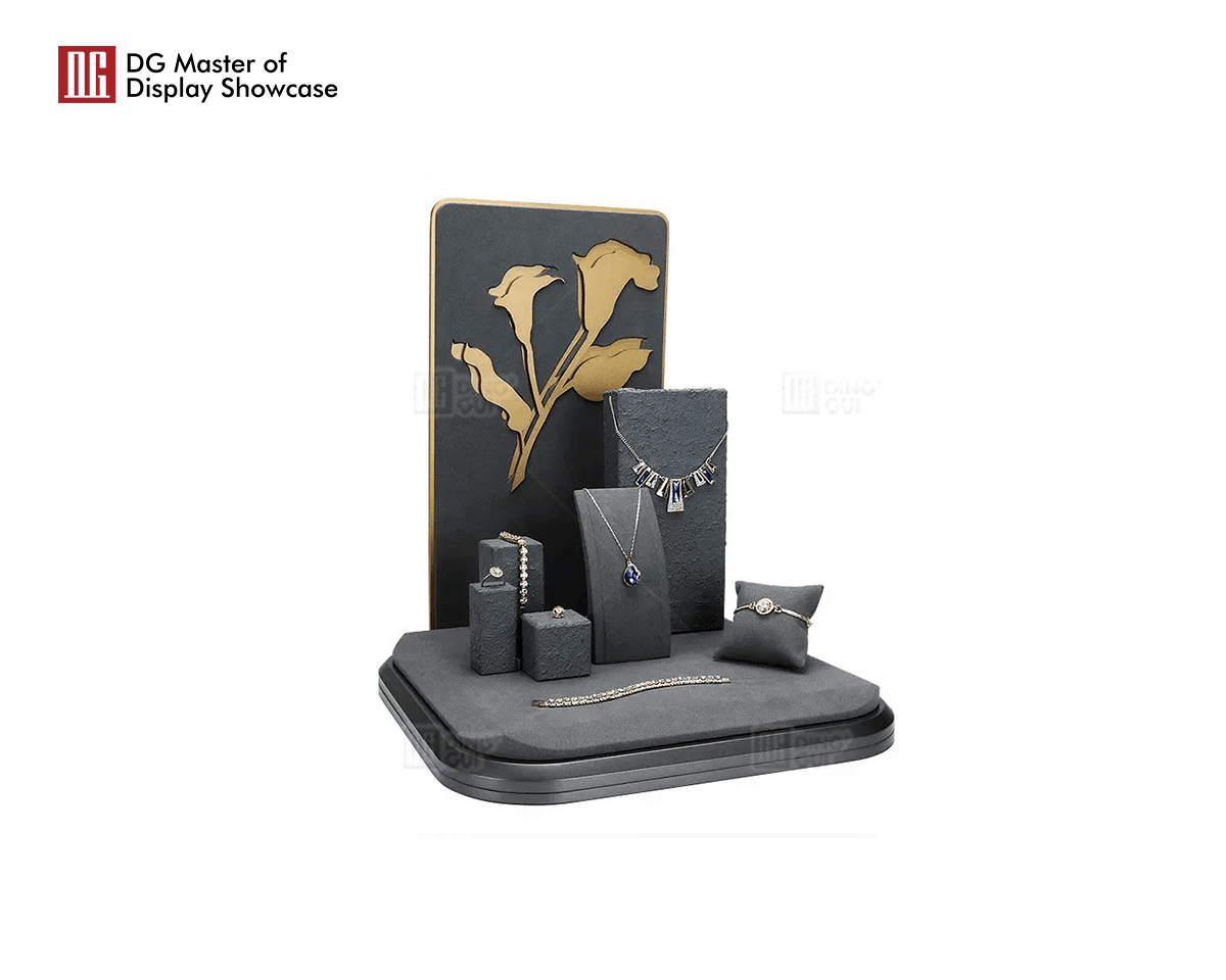 DG New Style Gray window jewelry set display shelf Fancy fine jewelry showcase display props 7