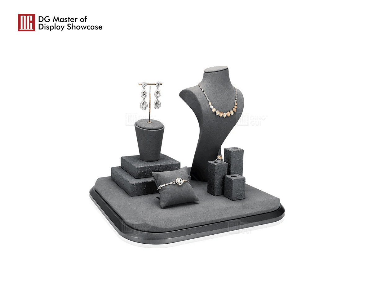 DG New Style Gray window jewelry set display shelf Fancy fine jewelry showcase display props 8