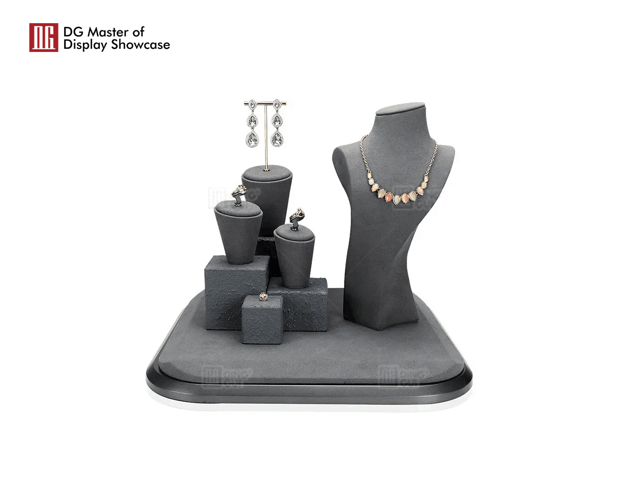 DG New Style Gray window jewelry set display shelf Fancy fine jewelry showcase display props 9