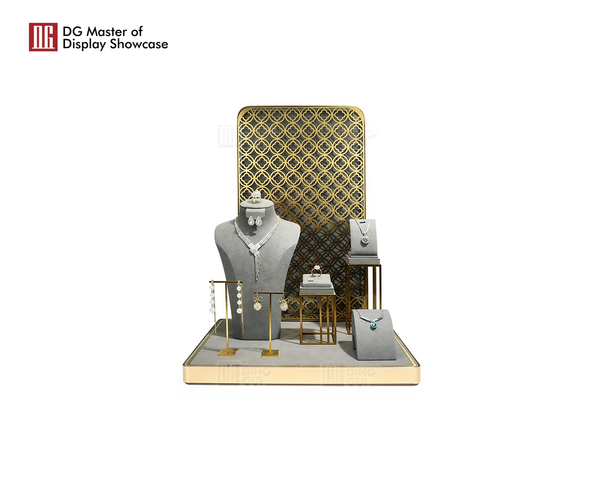 DG Best Luxury Design Gray Gold Stainless Steel Jewelry Showcase Display Sets 1