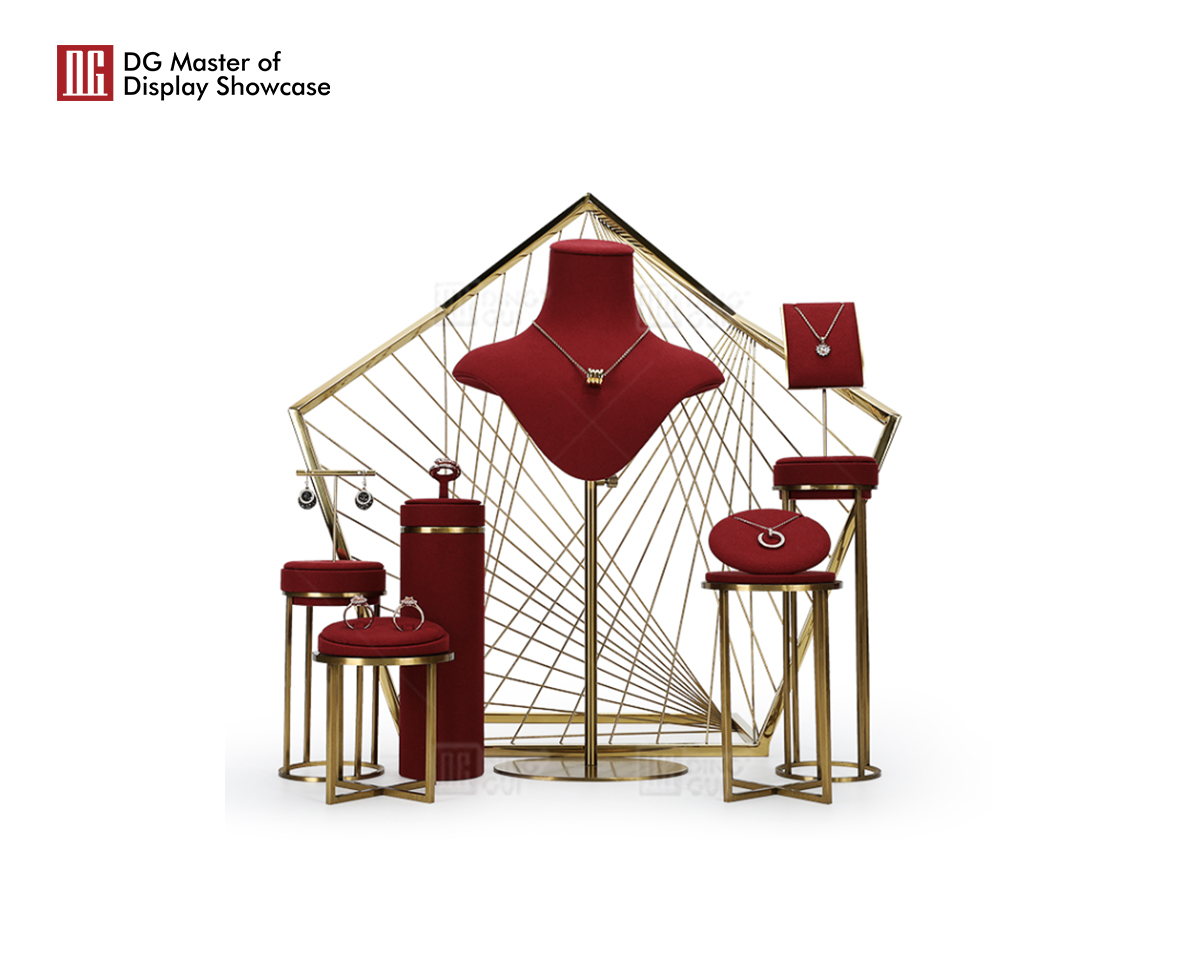 High Quality Metal Wine Red jewelry display Necklace Rings Pendant Earrings Display Holder Jewelry Display Stand 8