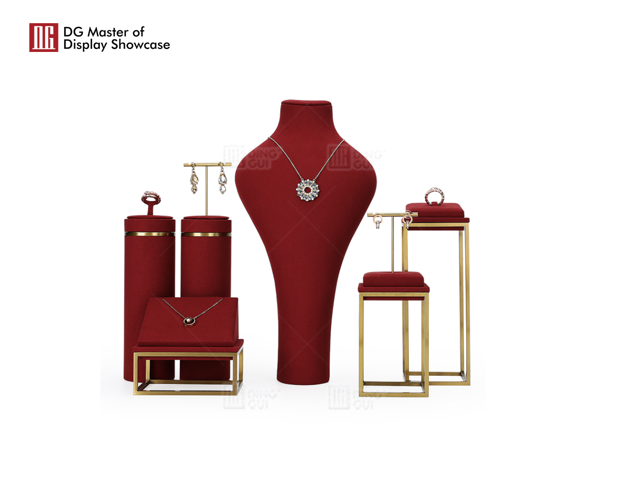 High Quality Metal Wine Red jewelry display Necklace Rings Pendant Earrings Display Holder Jewelry Display Stand 9