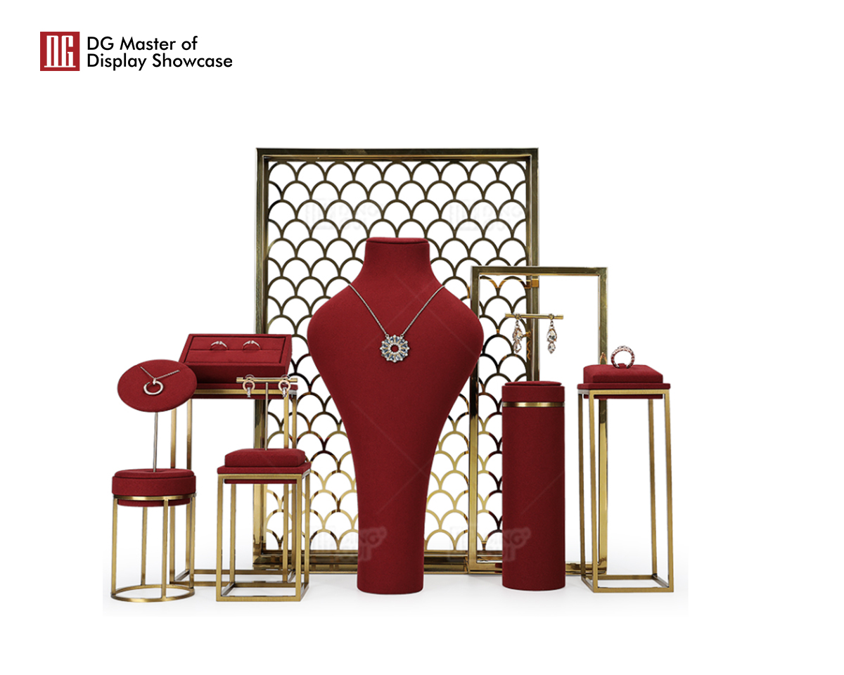 High Quality Metal Wine Red jewelry display Necklace Rings Pendant Earrings Display Holder Jewelry Display Stand 6