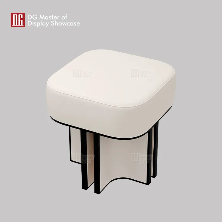 Luxury Jewelry Experience Stool: Beige Leather & Black Steel 4