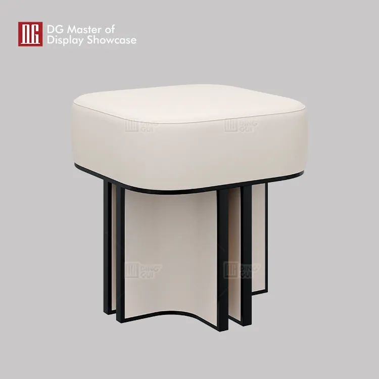 Luxury Jewelry Experience Stool: Beige Leather & Black Steel 2