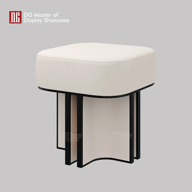 Luxury Jewelry Experience Stool: Beige Leather & Black Steel 3