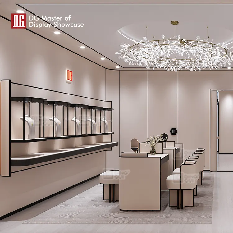 Luxury Jewelry Experience Stool: Beige Leather & Black Steel 5