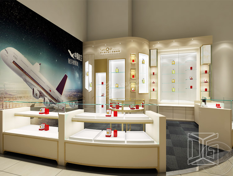 Luxury Wood Temper Glass Jewelry Kiosk Design