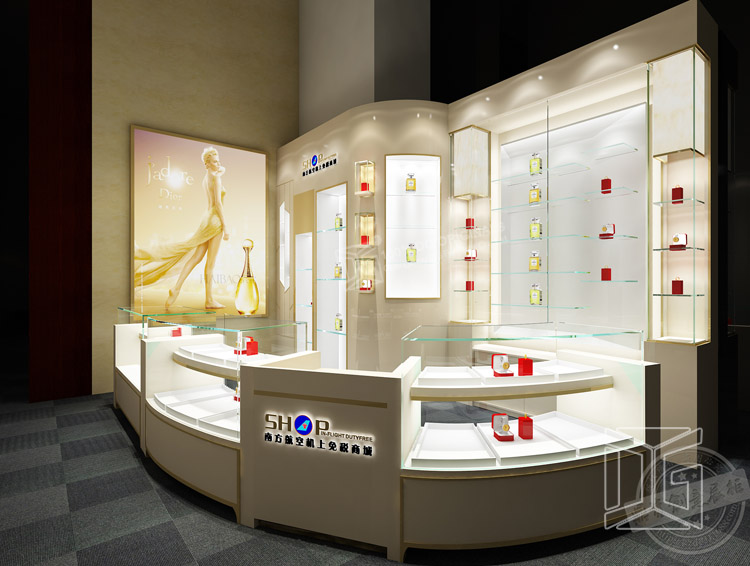 Creative Wood Temper Glass Jewelry Kiosk Design