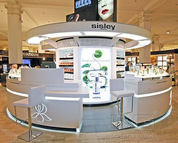 DG Showcase Luxury Perfume Showcase Display သည် အဖြူရောင်အဝိုင်း ရိုးရှင်းသော ဒီဇိုင်း 1