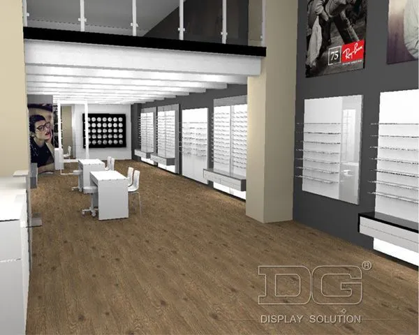 DG Showcase Wall Mounted Eyeglass Display Cabinets Rack Nature Wood Showcase 1