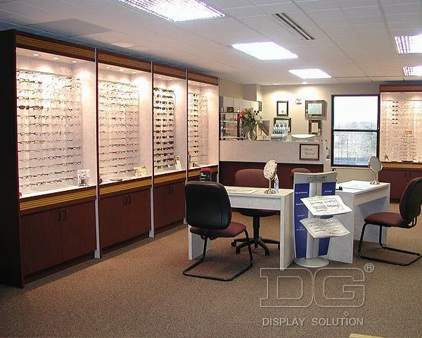 DG Showcase Custom Optical Showcase Modern Nature Wooden Eyeglass Store Design 1