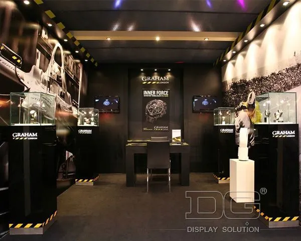 DG Showcase Sort Ur Display Pedestals Showcase Hærdet Glas Til Luksusbutik 1