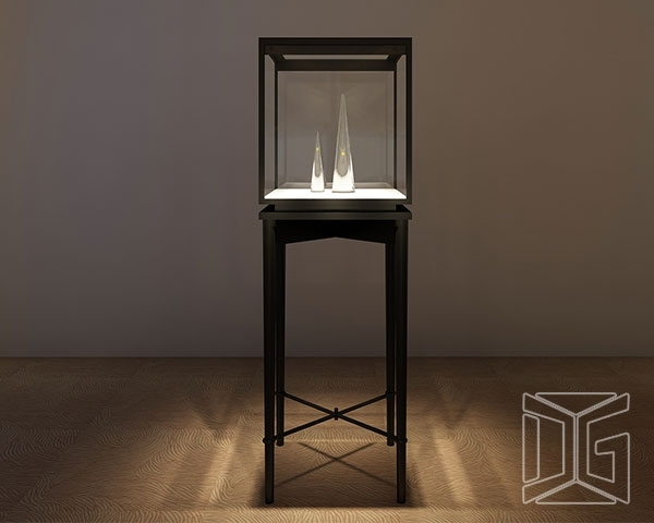 DG Showcase အနက်ရောင် Stainless Steel လက်ဝတ်ရတနာဆိုင် မျက်နှာပြင် ဒီဇိုင်း Showcase ထုတ်လုပ်သူ 1