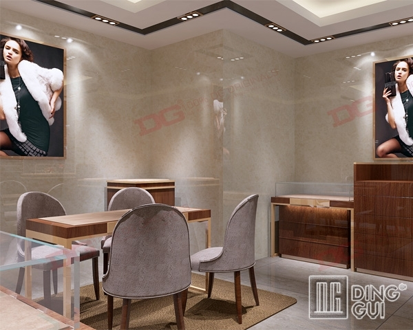 DG Showcase μοντέρνα γωνιακή βιτρίνα κοσμηματοπωλείου με εμπορικό σχεδιασμό 1