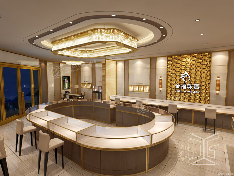 Luxury Golden Jewelry Store Interior Design