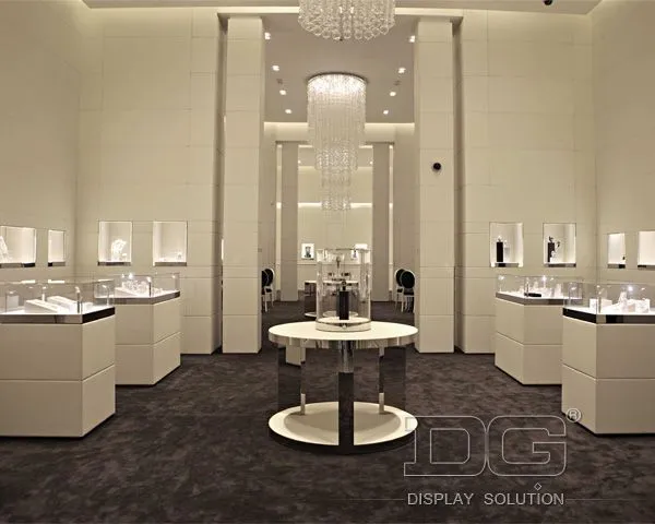 DG Showcase Λευκή Βιτρίνα Βιτρίνα Εσωτερική Διακόσμηση Κοσμημάτων Έπιπλα Εκθεσιακών Χώρων 1