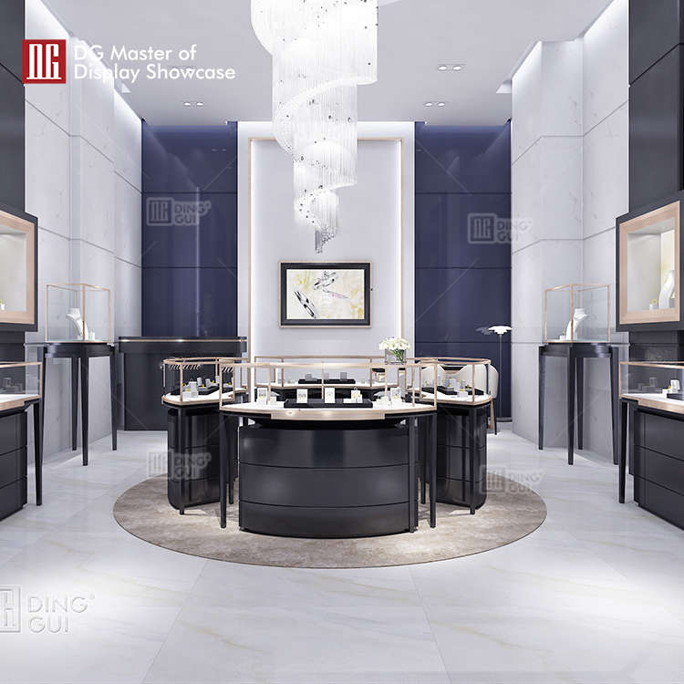 DG udstillingsvindue brugerdefineret luksus smykkebutik design udstillingsskab firma 8