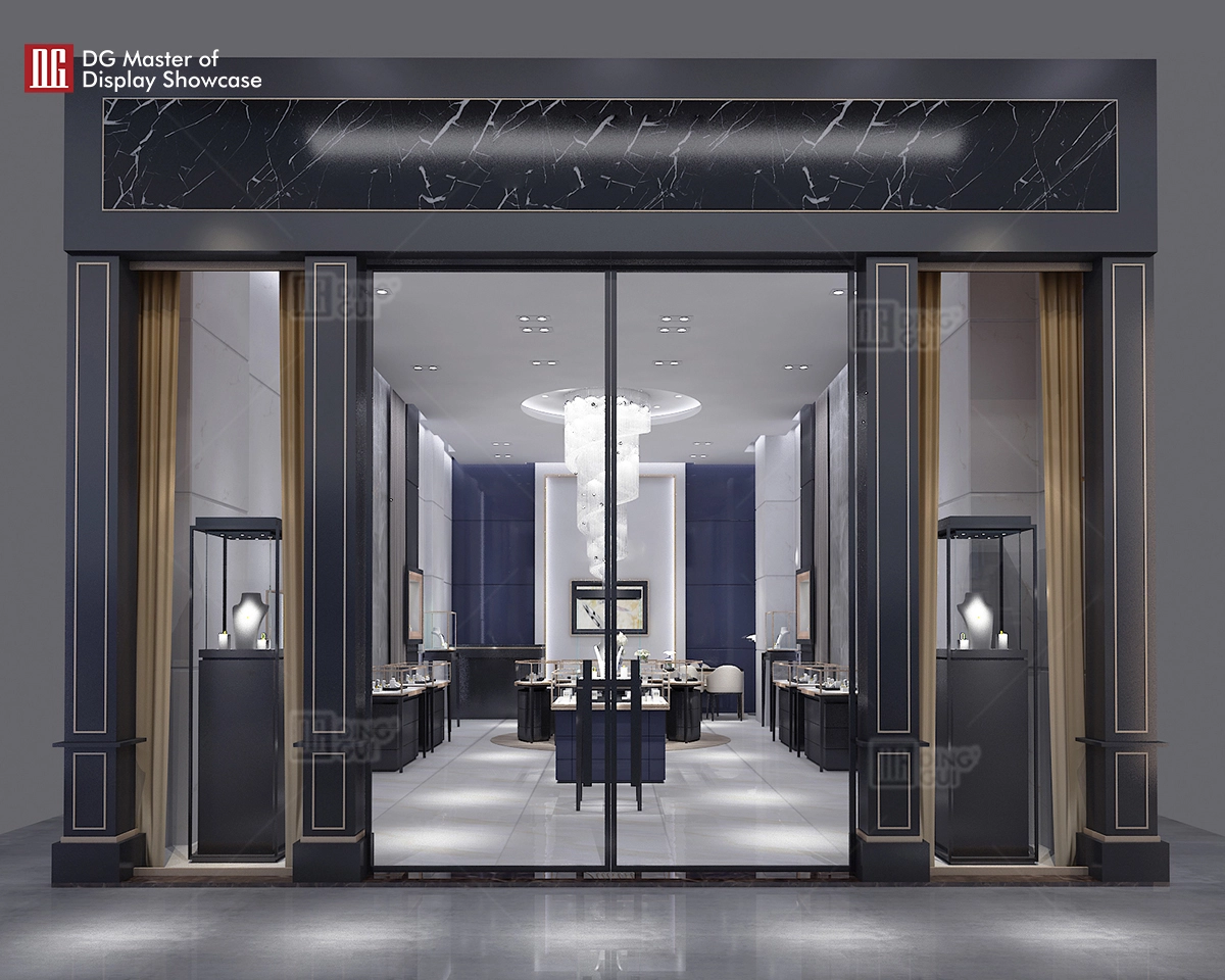 DG udstillingsvindue brugerdefineret luksus smykkebutik design udstillingsskab firma 1