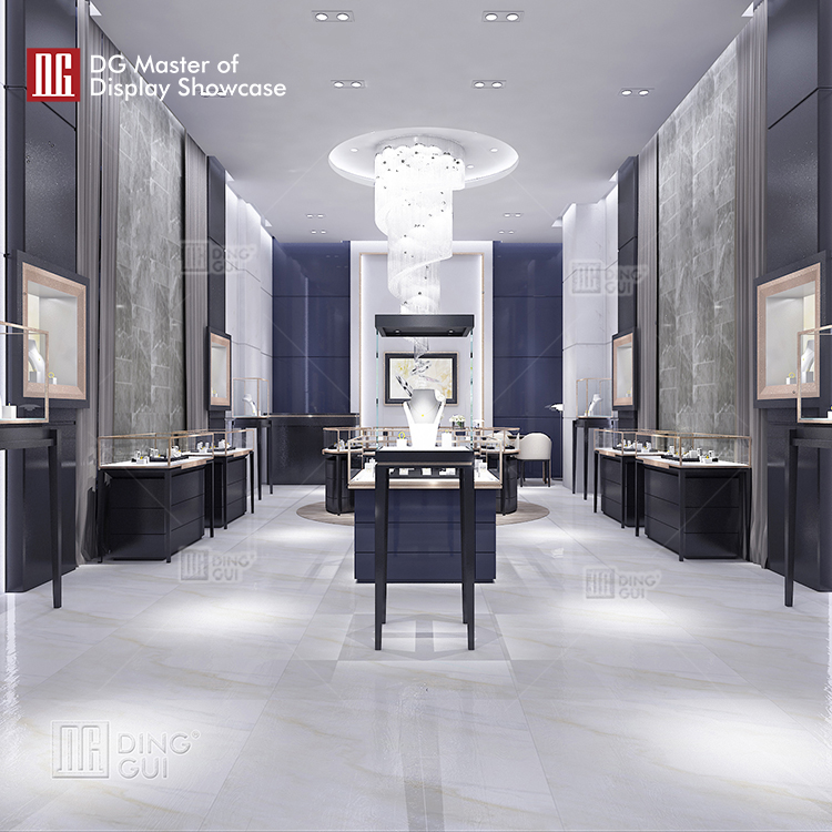 DG udstillingsvindue brugerdefineret luksus smykkebutik design udstillingsskab firma 10