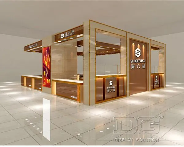 DG Showcase Contemporary Golden Wooden Jewelry Display Showcase For Shopping Mall 1