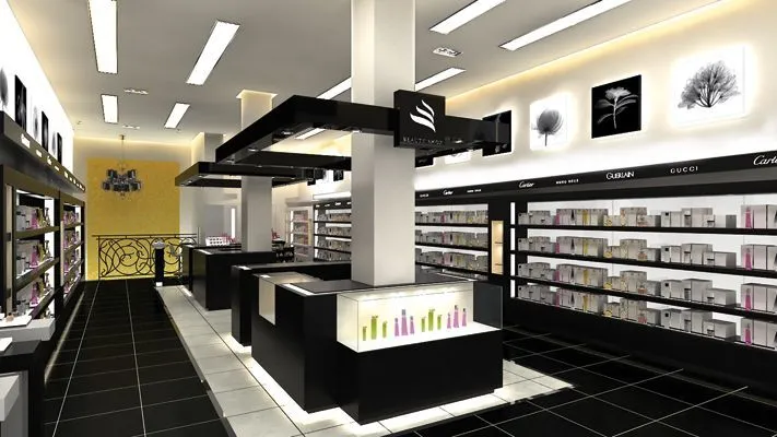 CM72 Fashionable Wooden Make Up Store Design 1