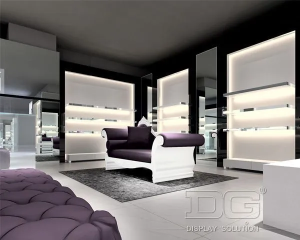 FT02 Σχεδιασμός καταστήματος υποδημάτων με μαύρο φωτισμό από ξύλο 1