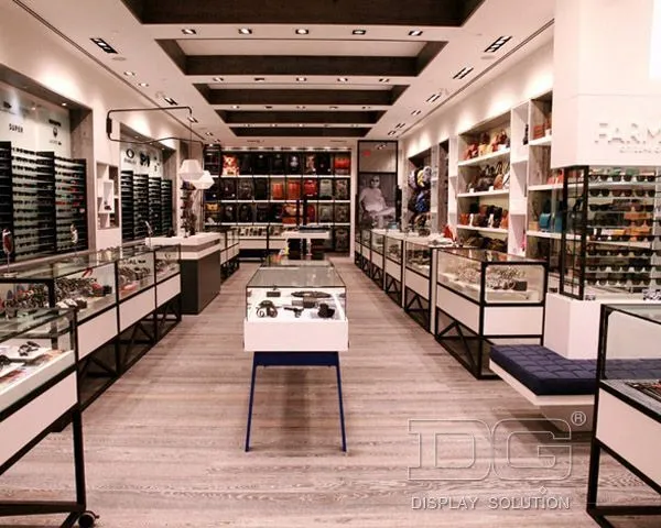 Ξύλινος πάγκος μπουτίκ HB38 από λευκό γυαλί 1