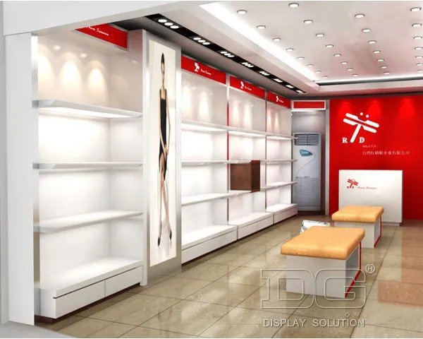 FT10 Elegant White Wooden Shoe Store Shelving 1