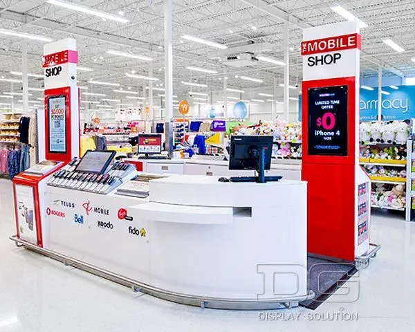 EL42 Temper Glass Wood Cell Phone Kiosk In Mall 1