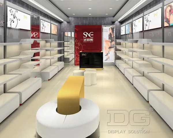 FT20 Golden Wood Fashion Footwear Display Shelves 1